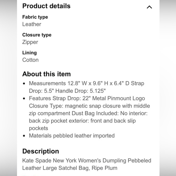 New Kate Spade Dumpling Large Satchel Bag - Picture 8 of 8